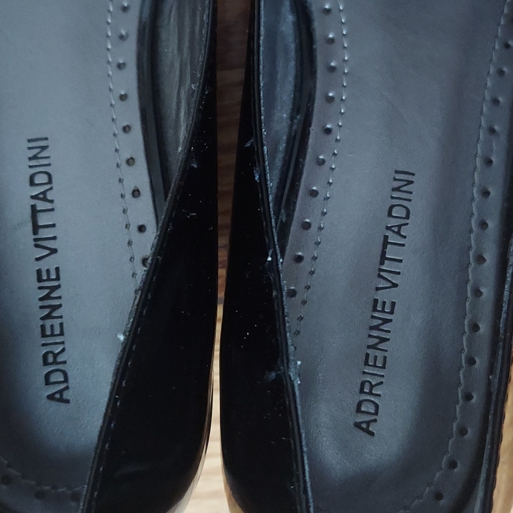 Adrienne Vittadini Palm Beach Black Patent Wedges w/ Rhinestone Details Size 6 - Picture 9 of 16